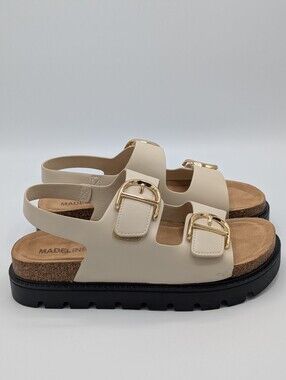 Madeline Sandals Cream Women 8.5 Slingback with Gold Buckles Cork Footbed